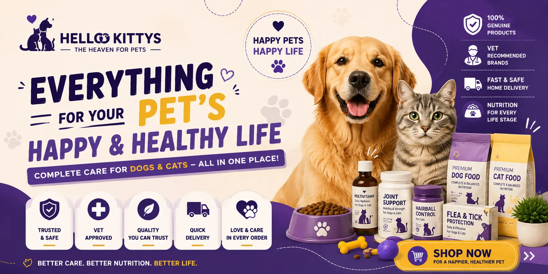 HelloKittys Premium Pet Care Banner